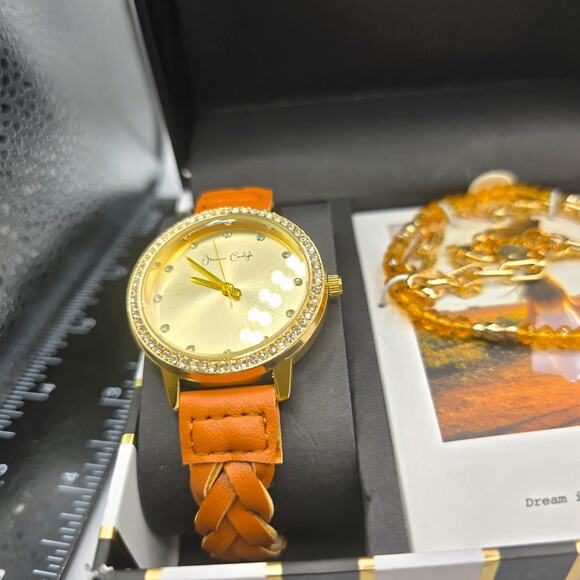 Jessica Carlyle Women Watch Quartz & Charm Bracelet Set Braided Leather Like - Picture 2 of 12